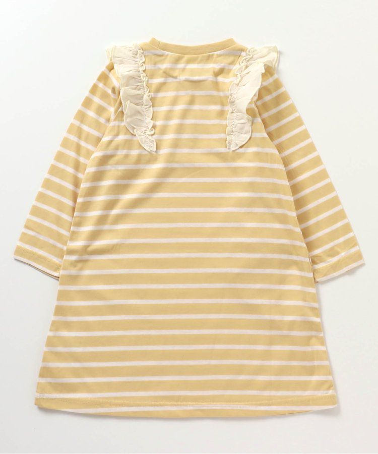 日本 apres les cours - 肩部荷葉印花薄長袖洋裝-愛心-海軍藍