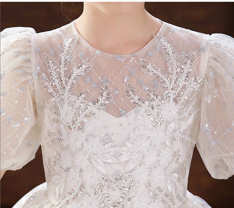 公主風亮片刺繡短袖禮服-短裙款-白色