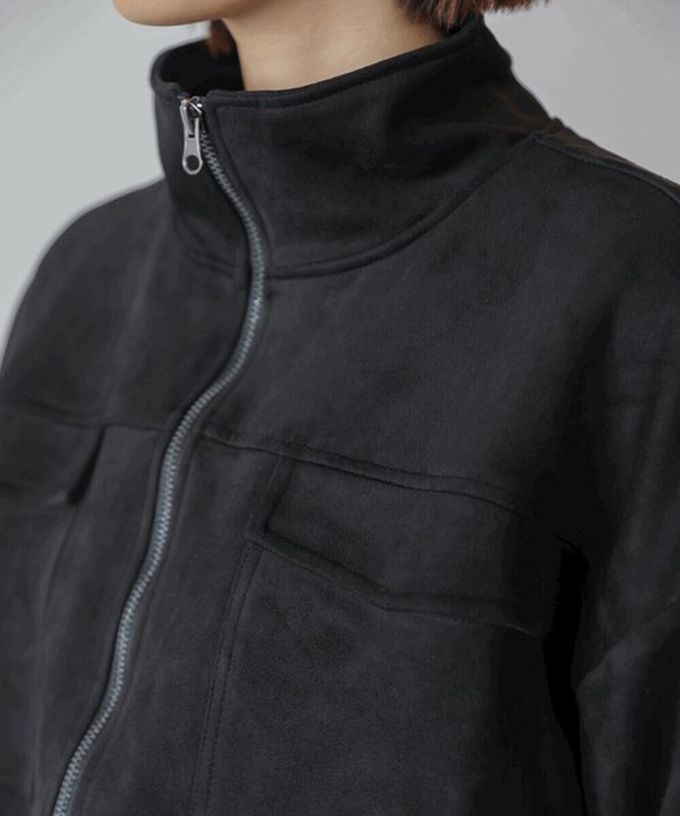 日本 Bab - 麂皮感立領率性口袋俐落外套-黑