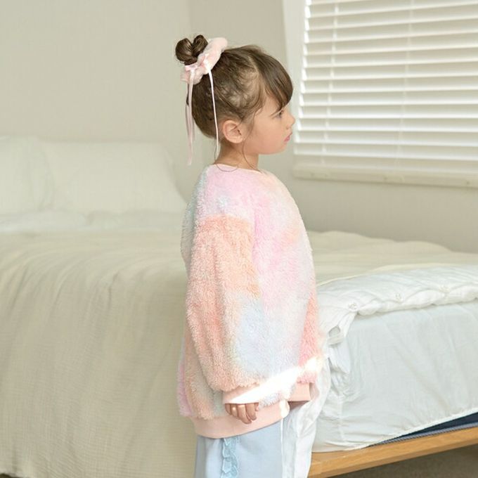 日本 Lycee mine - 夢幻暈染毛茸茸寬鬆長袖上衣-粉橘系