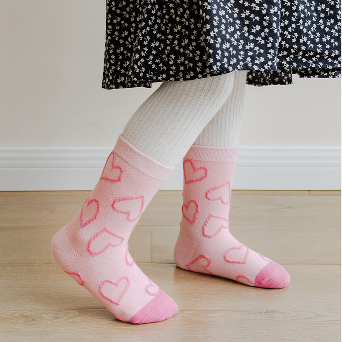 love, charlotte - 粉紅小愛心中筒棉襪-5 雙一組