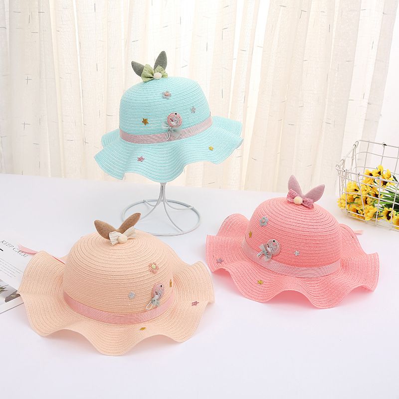 日系沙灘波浪邊草帽/遮陽帽-藍色 (建議2-6歲)