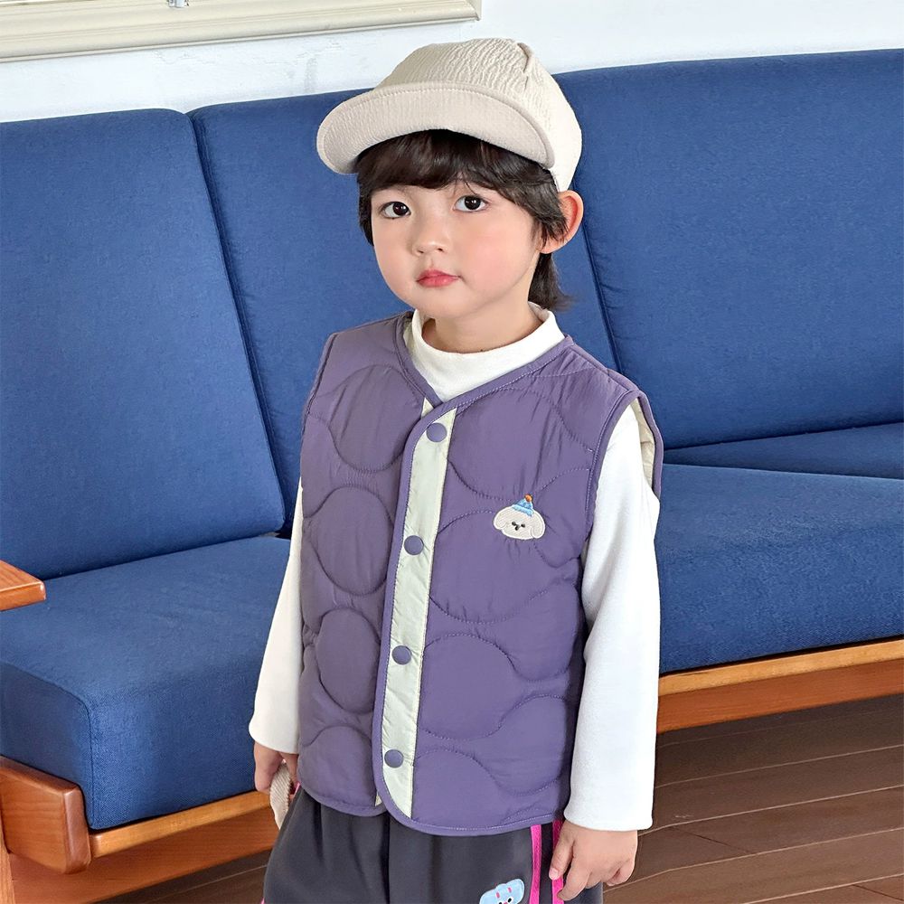 波浪紋絎縫鋪棉背心-帽子小狗-紫色