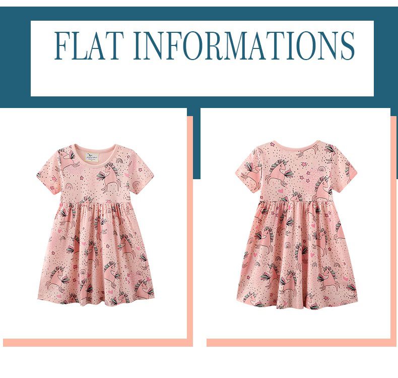 Jumping meters - 棉質圓領短袖洋裝-活潑獨角獸-粉色