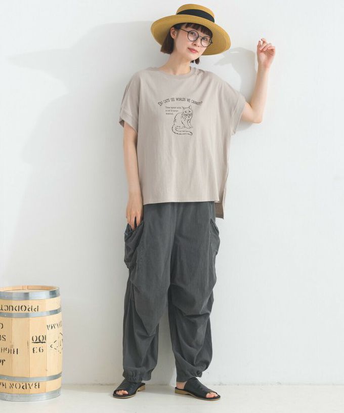 日本 Lupilien - 16OE天竺棉 貓咪印花短袖上衣-粉紅