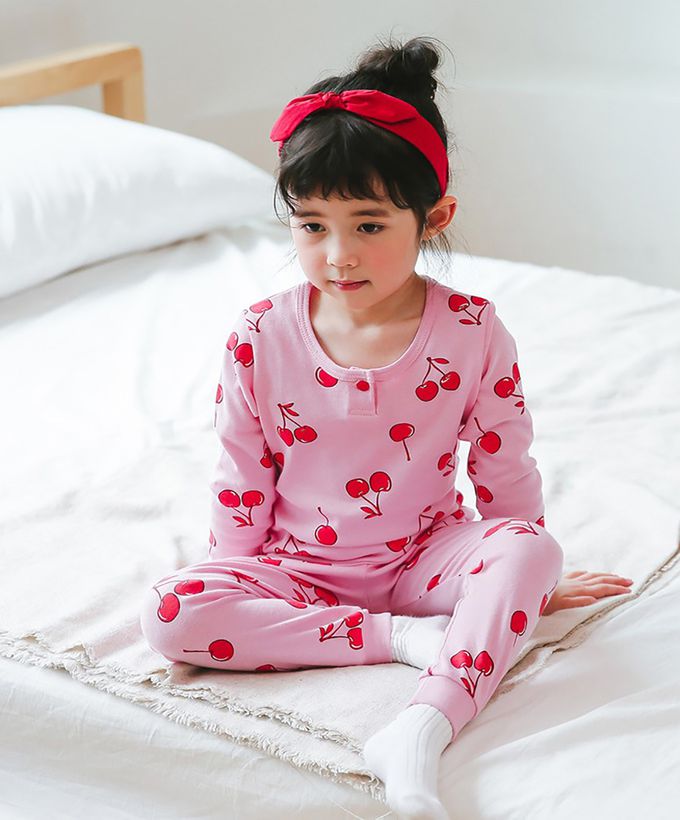 正韓 Puco - 超優質嬰幼兒/兒童長袖100% 有機純棉家居服/睡衣-甜蜜櫻桃