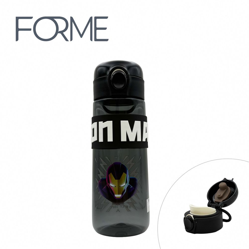 正版授權兒童水壺 直飲彈跳冷水壺 活力杯-鋼鐵人/黑 (620ml)