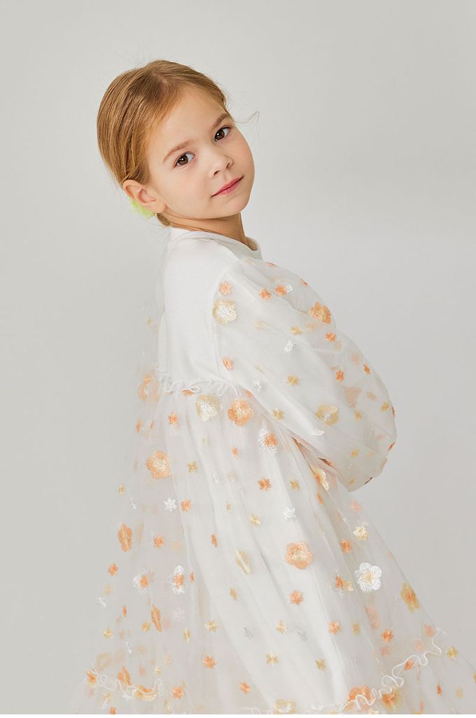 韓國 OZKIZ - (附包包)浪漫花仙子拼接網紗洋裝-白