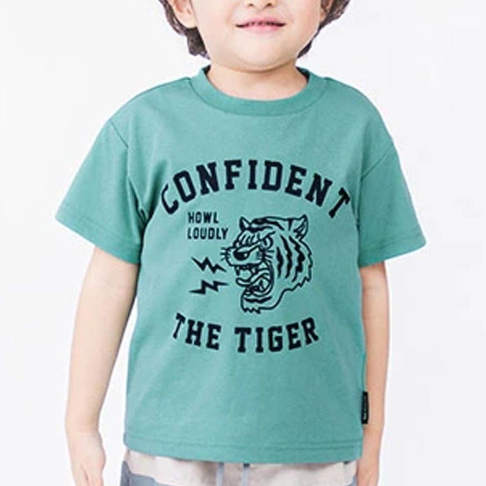 [低價]定番印花短袖上衣-老虎吼叫-草綠