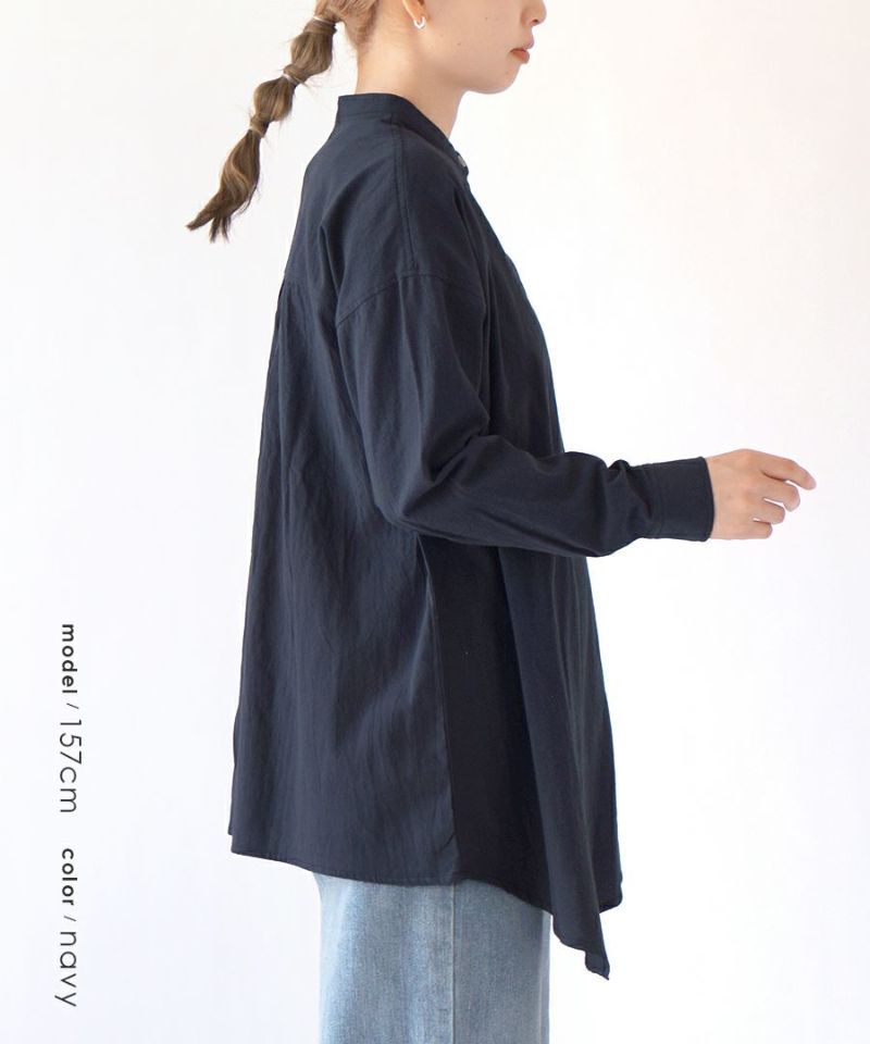 日本 zootie - 歪斜設計排扣長袖襯衫-深藍