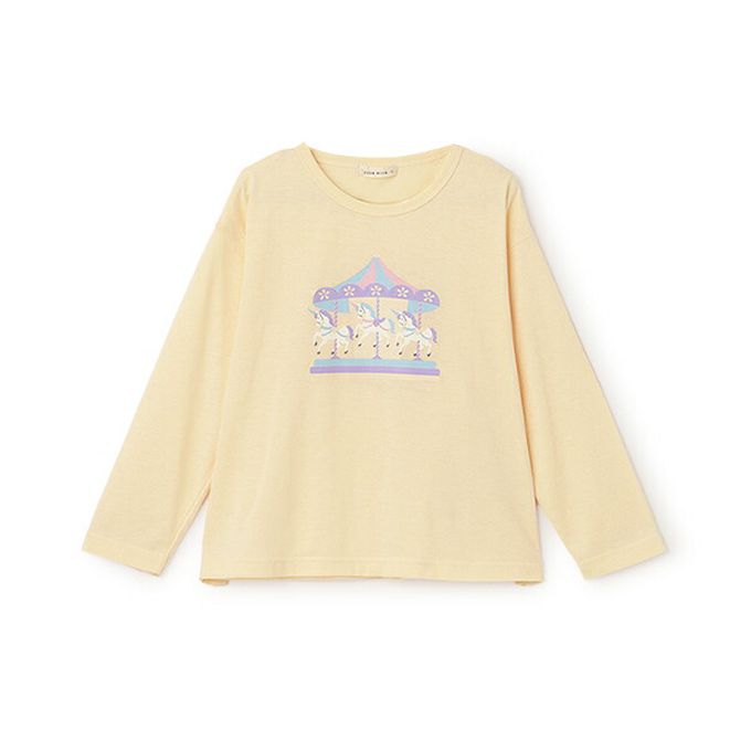 日本 Lycee mine - 100%棉 可愛少女印花長袖上衣-優雅貓貓-蜜桃粉