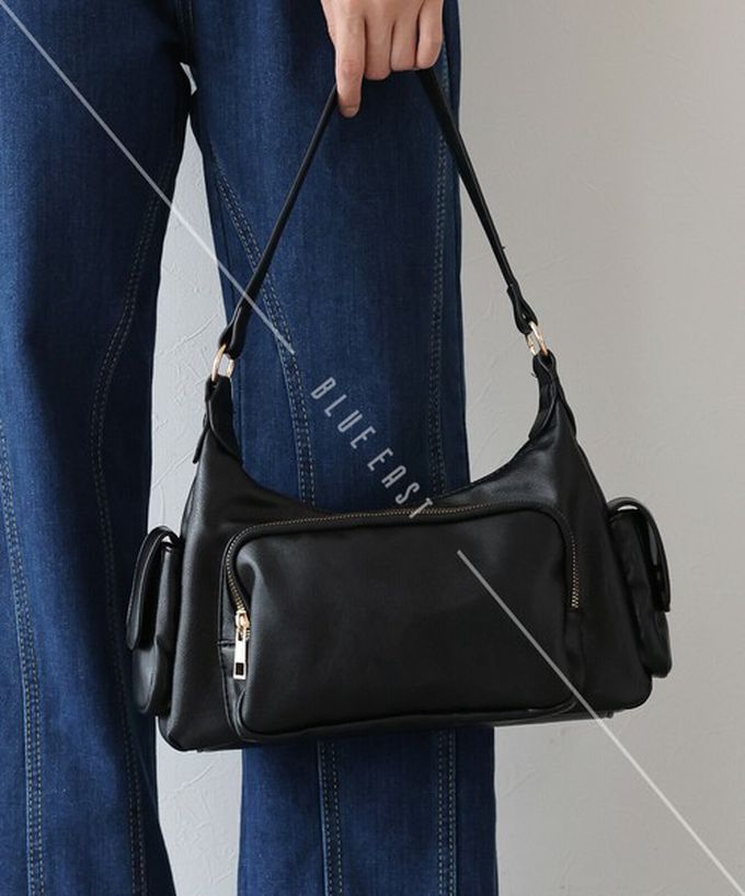 日本 BLUE EAST - 復古時尚多口袋迷你肩背包-黑