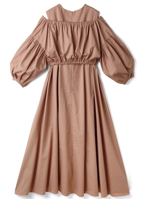 日本 GRL - 優雅質感泡泡袖背心兩件式洋裝-氣質杏