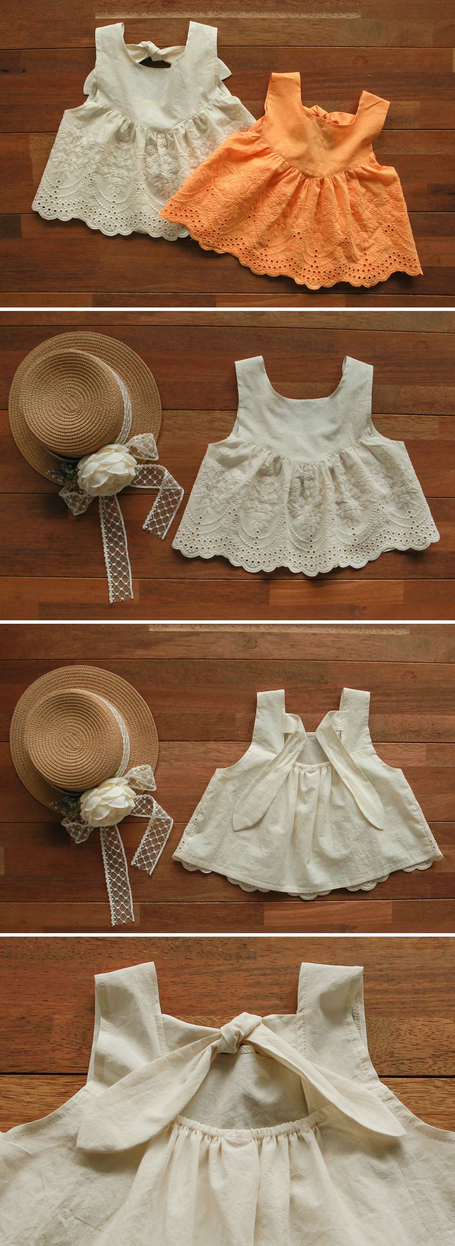 韓國 PuellaFLO - 後背蝴蝶結鏤空雕花上衣-米白