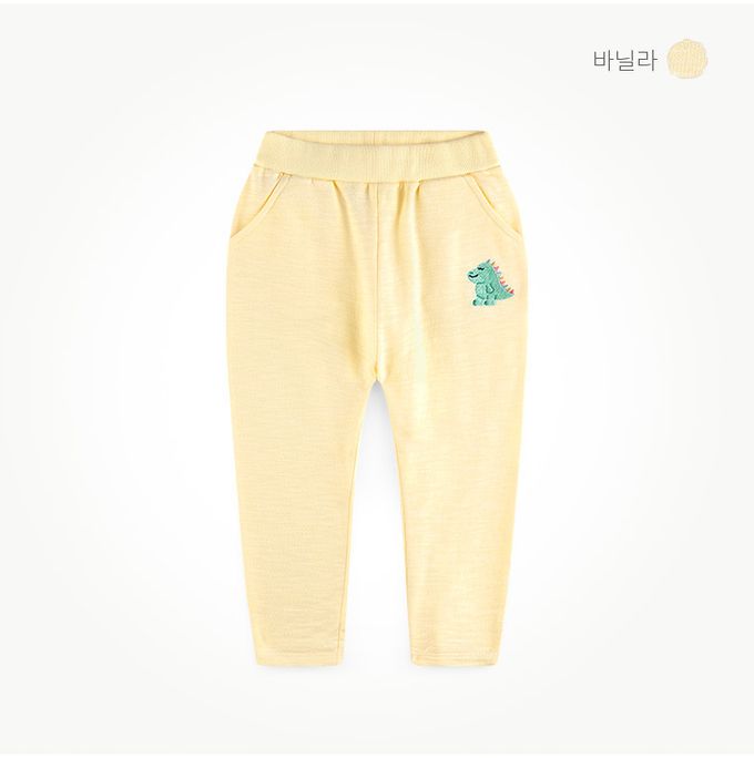 韓國 milk mile - 恐龍印花圓領長袖套裝-香草黃