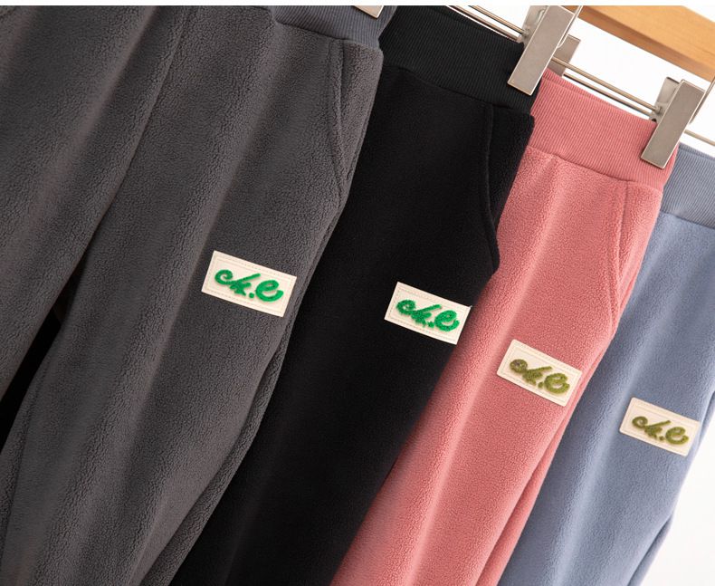 FANMOU - 加絨腰鬆緊暖暖束口休閒長褲-小標籤-灰藍色