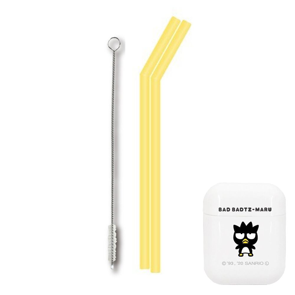 日本 Hashy - 便攜型矽膠吸管兩入組(附收納盒+清洗刷)-酷企鵝 (直徑7mm*18.5cm)