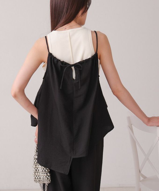 日本 Bab - 簡潔舒適混棉細肩帶長褲套裝-素面-經典黑 (M)