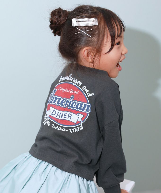 日本 devirock - 100%棉 女孩印花短版上衣-背後LOGO標語-薄荷綠