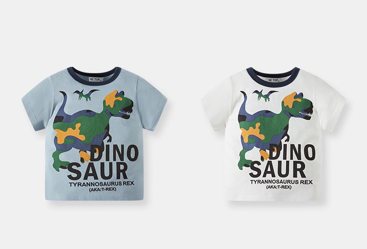 BE TOP - 純棉短袖上衣-戰地迷彩恐龍-米白色