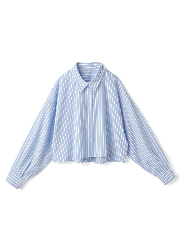 日本 GRL - 休閒短版直條紋落肩襯衫-淺灰棕 (F)