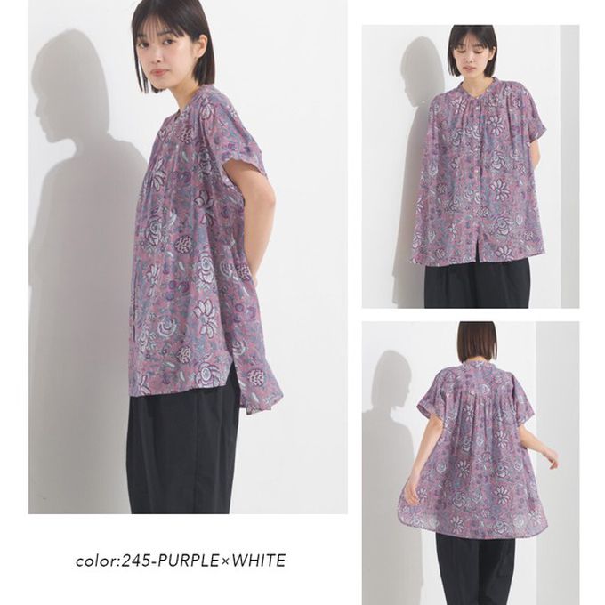 日本 OMNES - 100%印度棉 夏日印花休閒長版襯衫-淺棕條紋