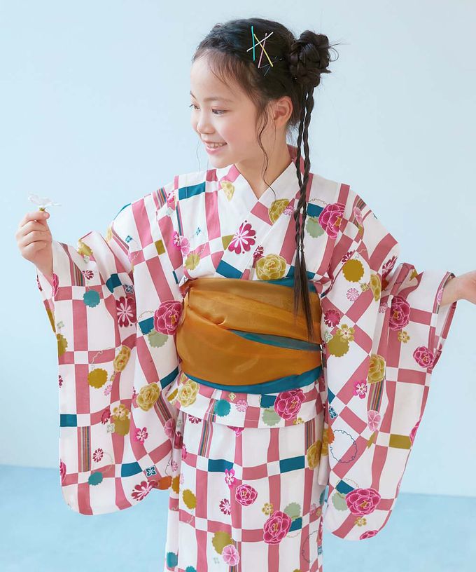 日本 devirock - 純棉 2way穿搭華麗浴衣洋裝(4件組)-繁花盛開-藍綠