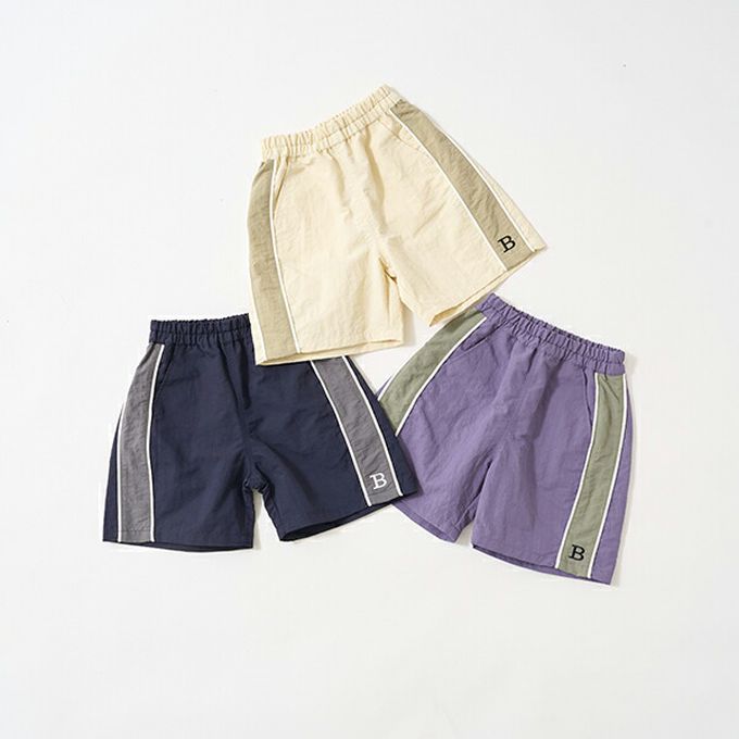 日本 b-ROOM - 輕盈尼龍側邊線條短褲-靛藍