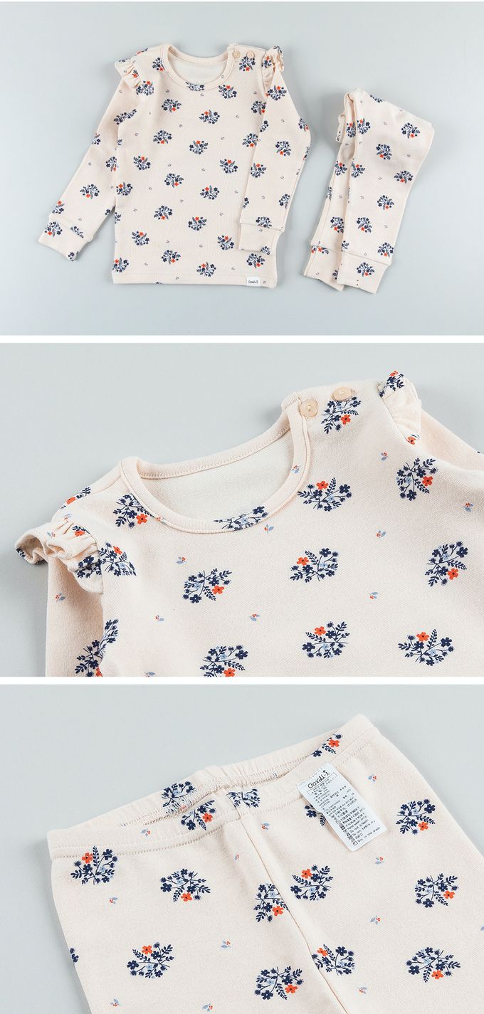 韓國 Cordi-i - 40支無螢光棉長袖家居服-深藍花叢-米