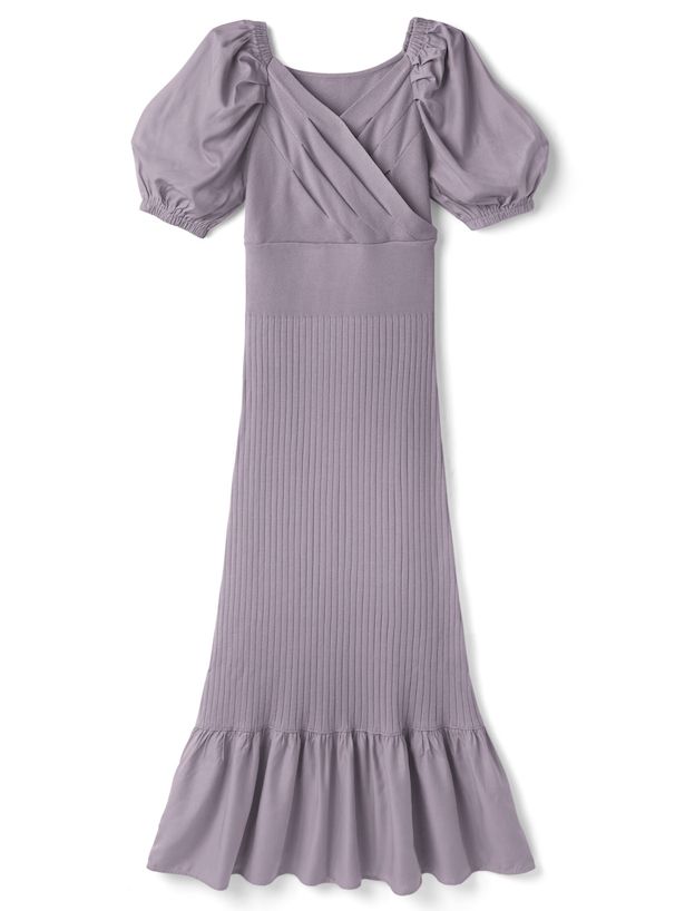 日本 GRL - 甜美桃心領泡泡短袖洋裝-淺卡其