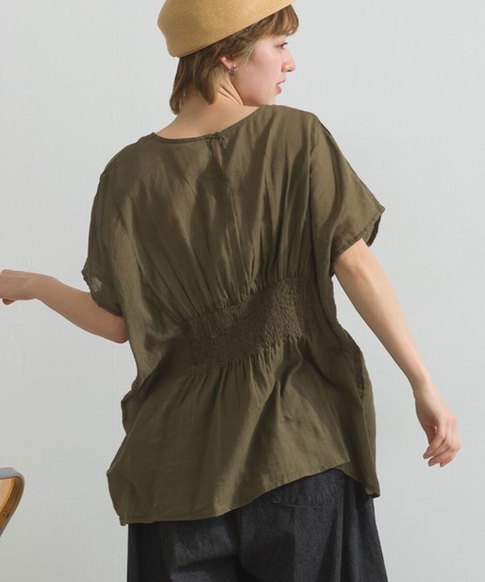 日本 Lupilien - 印度棉 人字紋清爽飄逸瘦腰短袖上衣-黑