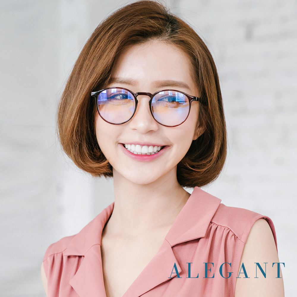 ALEGANT - 簡約造型輕量亮棕圓框UV400濾藍光眼鏡