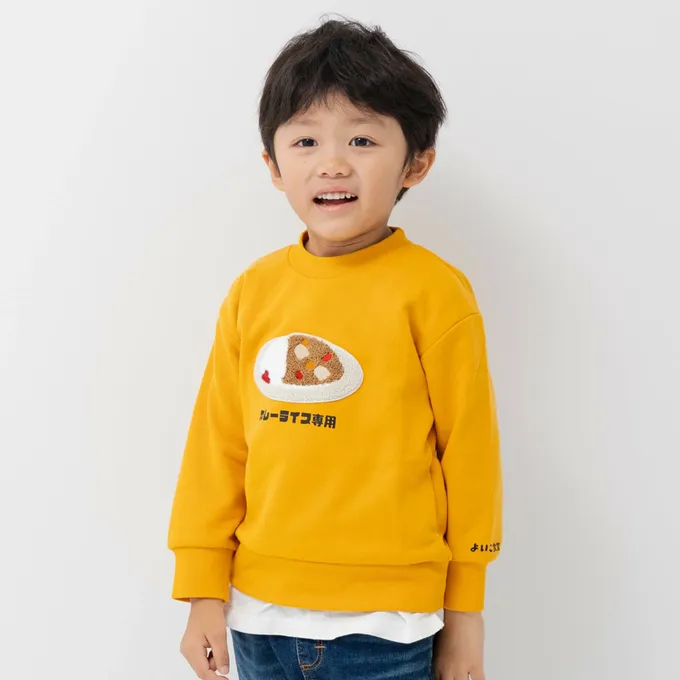 日本 Chil2 - 食物立體刺繡長袖上衣-拉麵-卡其杏