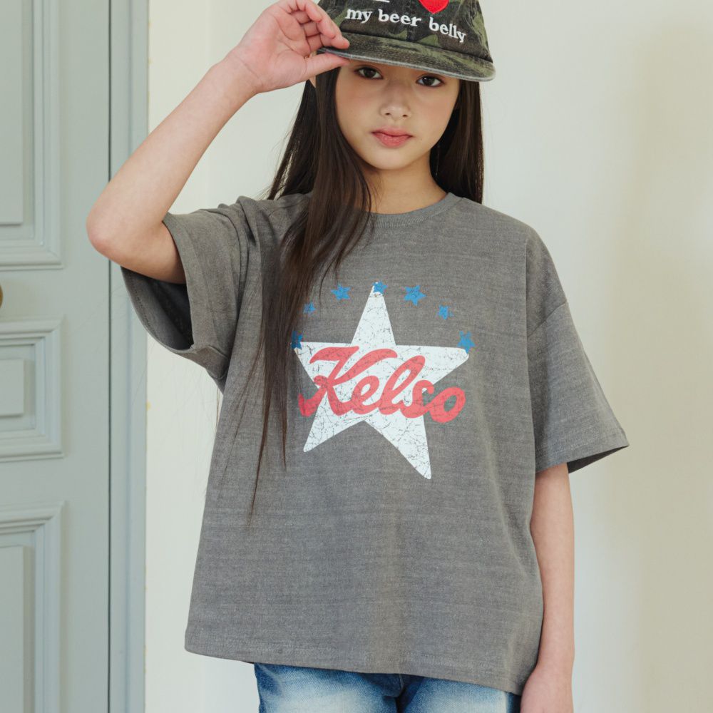 sm2 復古星星印刷純棉短袖上衣-灰