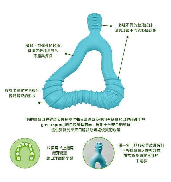 美國 green sprouts - 小綠芽食品安全等級矽膠固齒器/潔牙固齒器-單入組-水藍