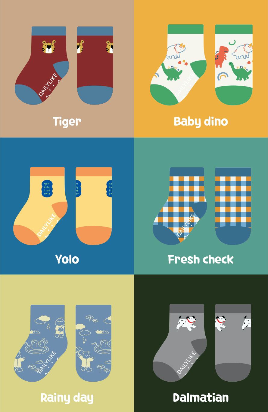 韓國 Daily Like - 兒童襪子/中筒襪6入組-日常款07