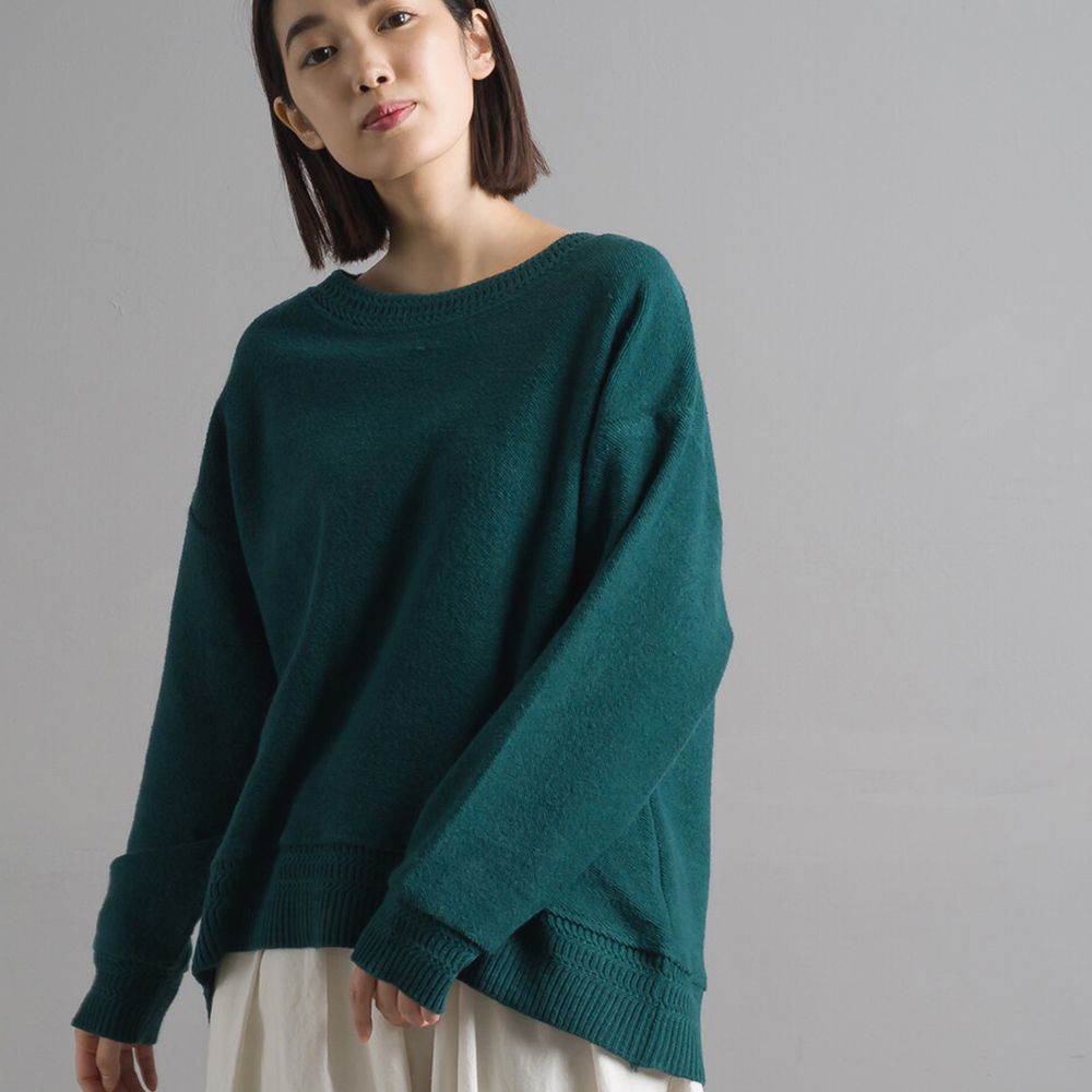 日本 OMNES - 15%羊毛混紡針織上衣-綠 (Free)