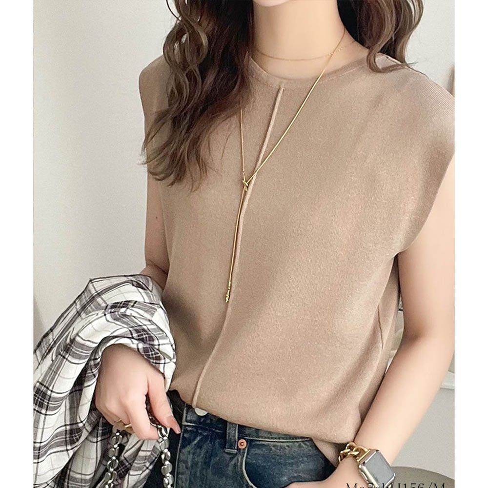 夏季清爽感法式袖針織上衣-卡其棕