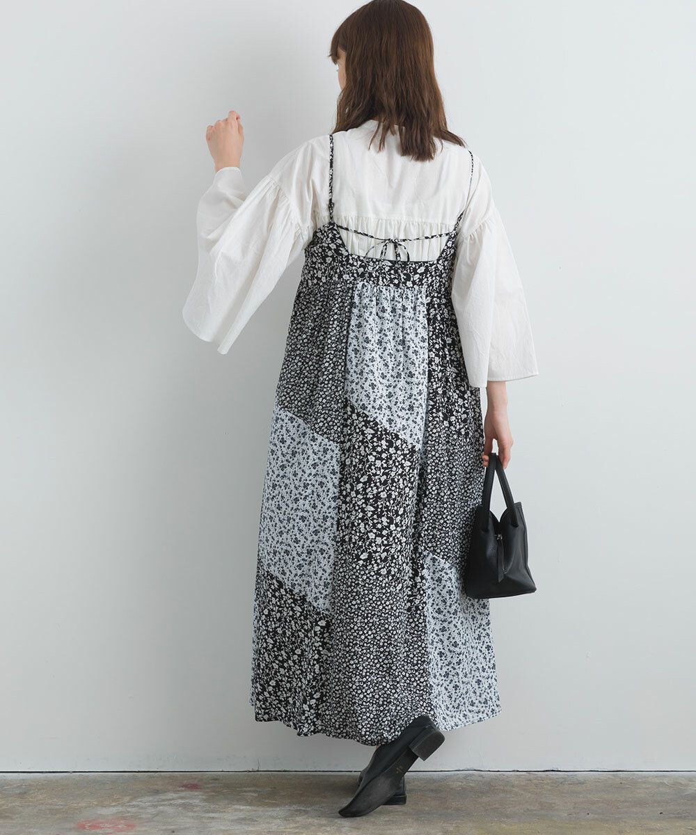 日本女裝代購 - 質感碎花拼接吊帶裙/洋裝-經典黑