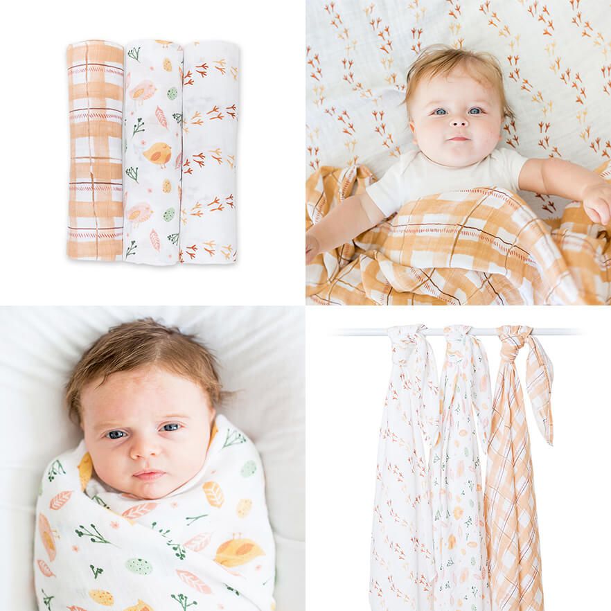 加拿大 lulujo - 純棉三入包巾禮盒組-鳥兒