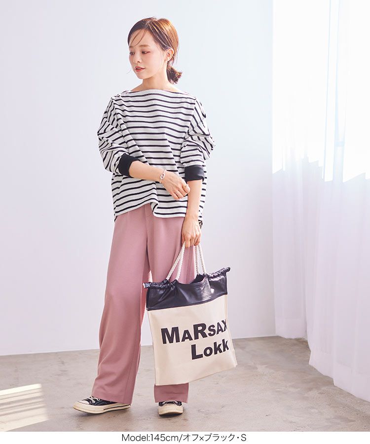 日本 Kobe Lettuce - 聯名款 船領百搭長袖上衣-條紋-白x淺灰