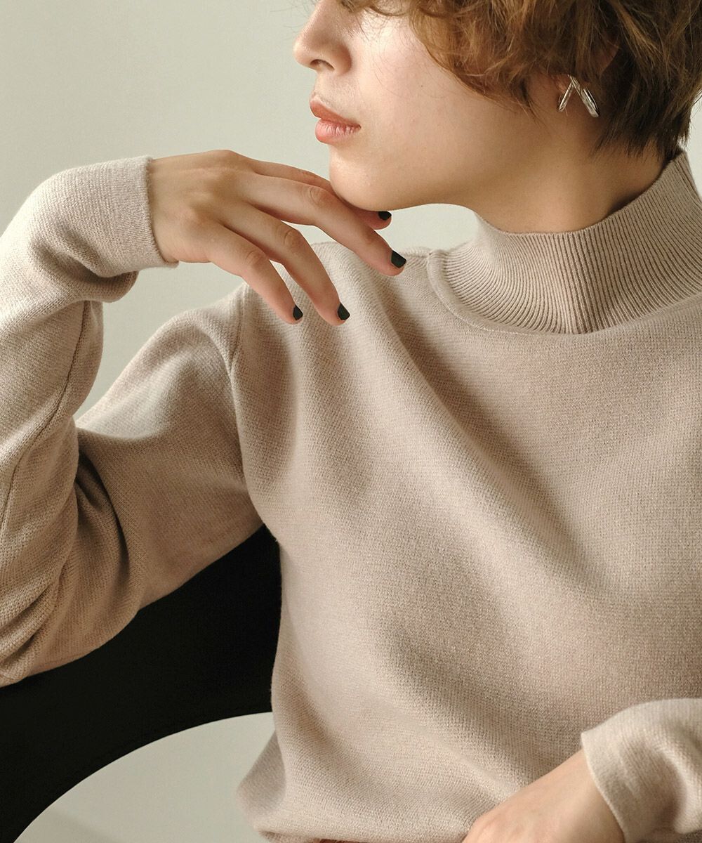 日本 Bou Jeloud - 小高領柔軟針織上衣-杏