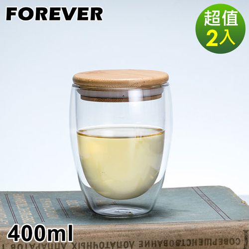 耐熱玻璃雙層杯/咖啡對杯組400ML(附木蓋)