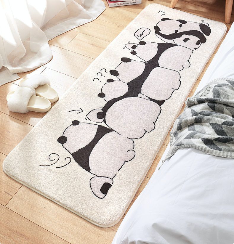 羊羔絨長條形床邊腳踏墊-熊貓小隊