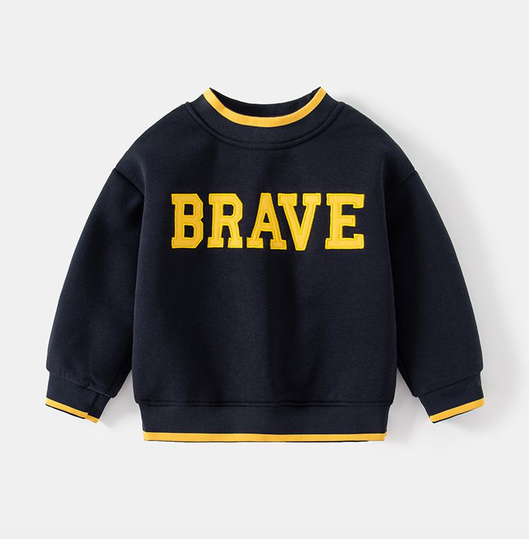 WELLKIDS - 加絨圓領長袖上衣-BRAVE-深藍色