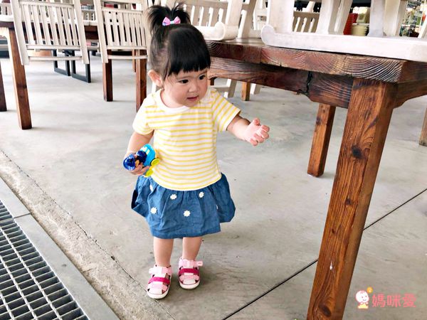 akachan honpo - 短袖拼接洋裝-條紋-淺卡其色