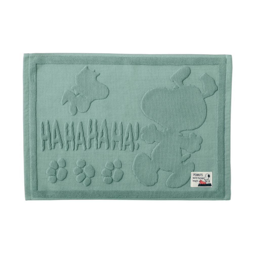 日本千趣會 - 史努比 純棉吸水立體剪影毛巾腳踏墊-HAHAHA-草綠 (43x60cm)