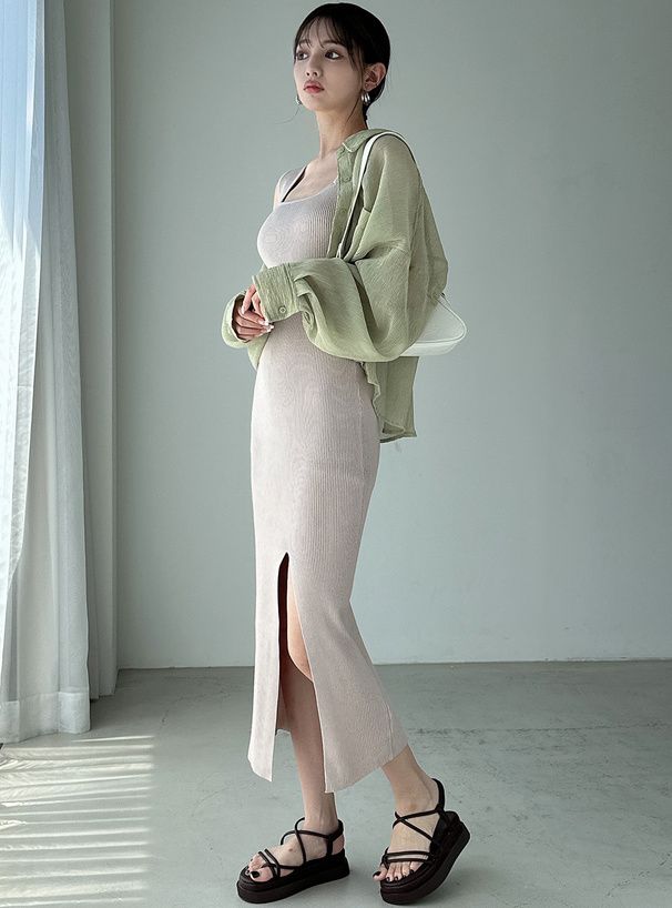 日本 GRL - 透明感楊柳短版長袖襯衫-象牙杏 (F)