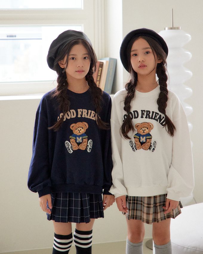 韓國 sm2 - 玩偶熊熊印長袖大學T-深藍