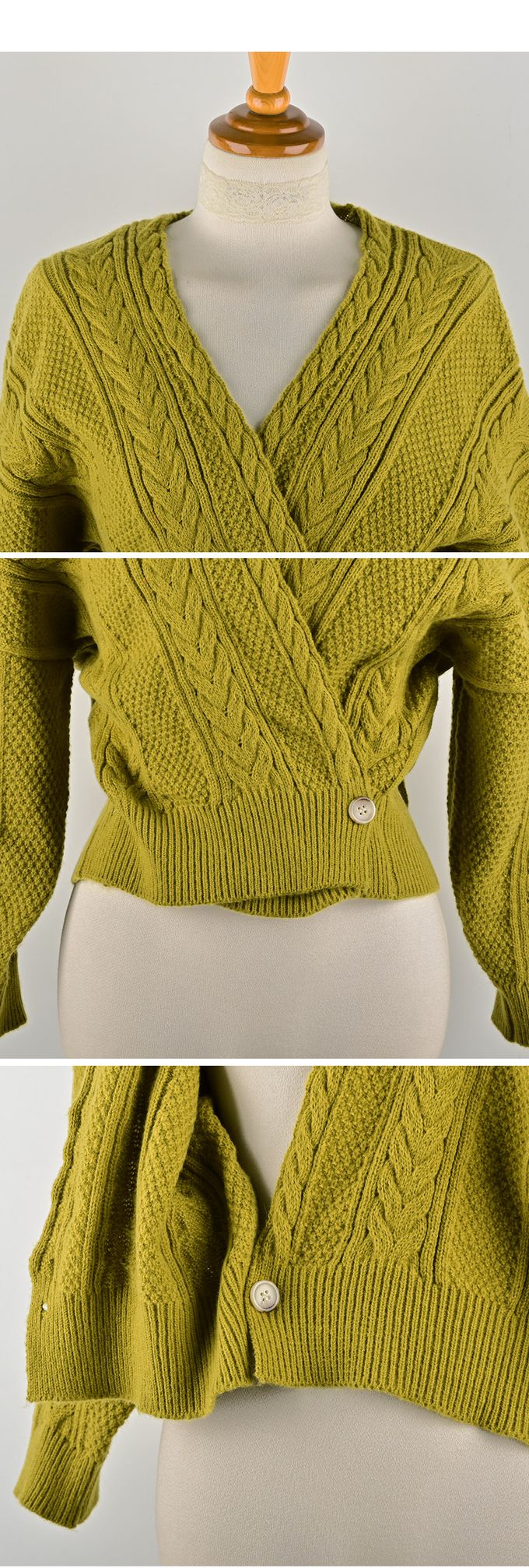 韓國 Urbantheroom - 經典麻花扣圍開襟針織衫-象牙色 (Free)